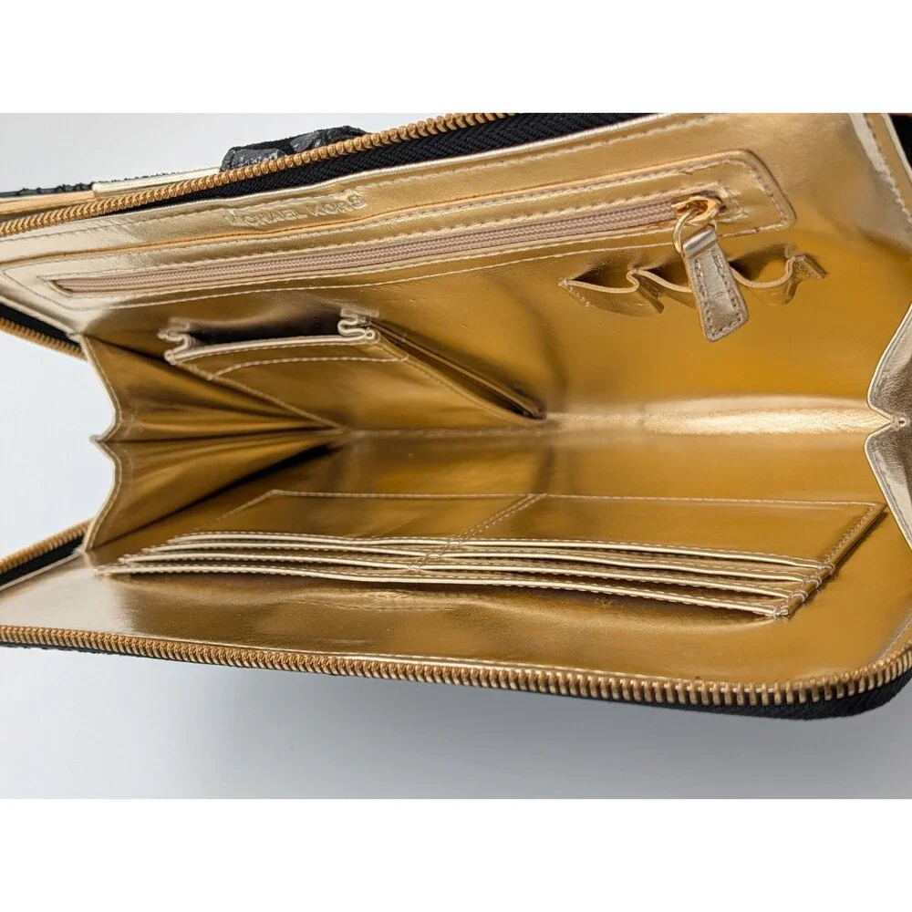 Michael Kors Black Python Embossed Zip Around iPad Folio Case Gold Hardware MK